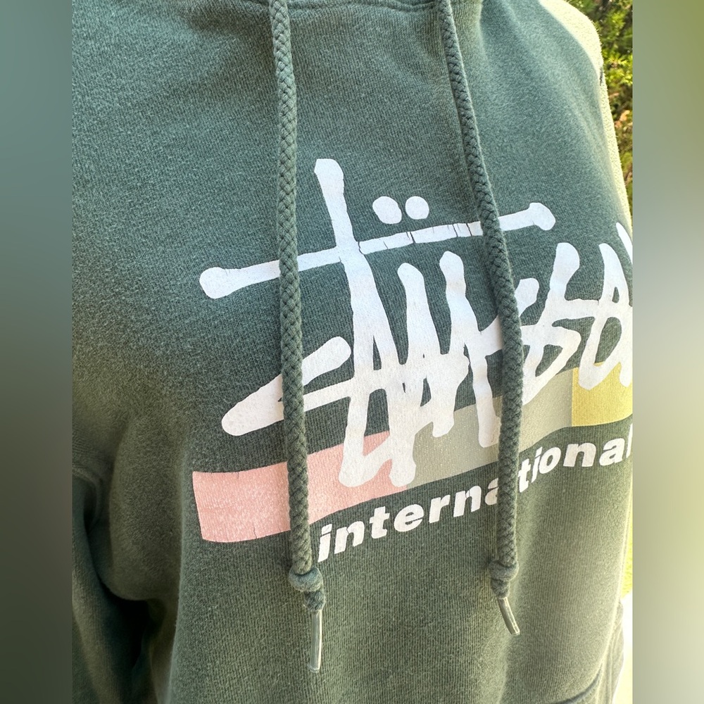 Men’s Vintage Y2K Stussy Grunge Skater Faded Green Hoodie size Small - Picture 2 of 5